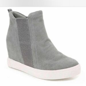 Steve Madden Shoes Womens 7.5 Gray Leii Wedge Sneaker Leather Side Elastic